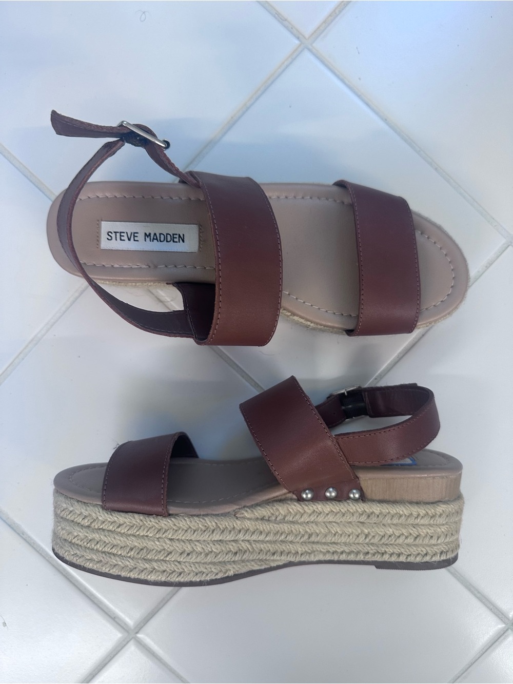 Steve Madden Brown Leather Espadrille Platform Sandals